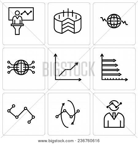 Set Of 9 Simple Editable Icons Such As Human Graphics, Data Analytics Interface Circles, Nodes Conne
