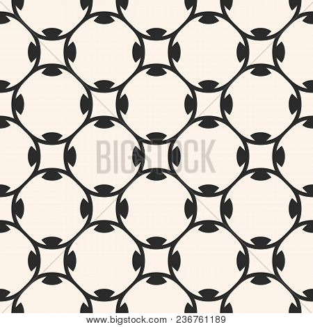 Vector Seamless Pattern. Monochrome Abstract Geometric Texture, Subtle Rounded Lattice, Floral Shape