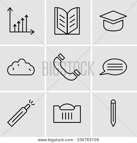 Set Of 9 Simple Editable Icons Such As Edit Tool, Shopping Basket, Battery Level, Speech Bubble With
