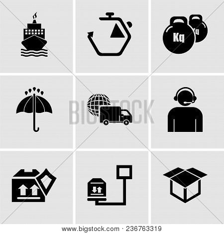 Set Of 9 Simple Editable Icons Such As Delivery Package Opened, Weight Of Delivery Package On A Scal