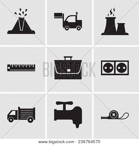 Set Of 9 Simple Editable Icons Such As Meter, Crane, Lorry, Socket, Bag, Ruler, Fabric Steam, Lorry,