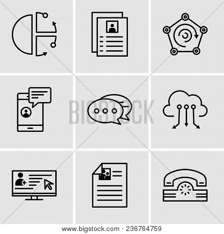 Set Of 9 Simple Editable Icons Such As Telephone, Reading Mail On Laptop, Cloud Computing, Chat, Cha