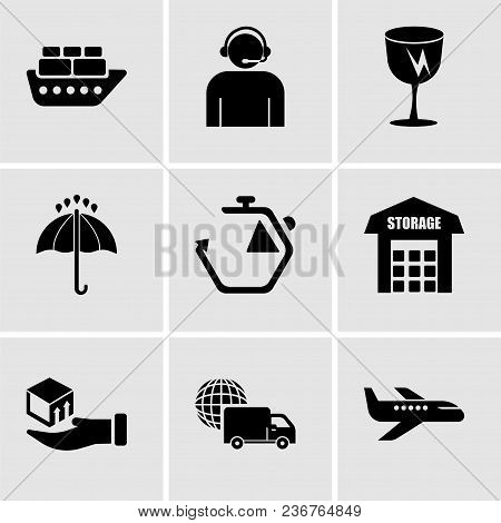 Set Of 9 Simple Editable Icons Such As Air Transport, International Logistics Delivery Truck, Delive