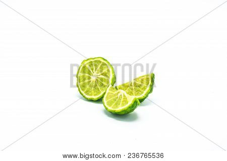 Combava Half And Slices On A Pure White Background