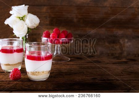 Raspberry Dessert From Whipped White Chocolate Mousse And Raspbe