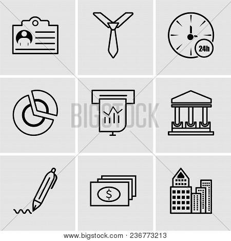 Set Of 9 Simple Editable Icons Such As Building, Dollar, Pen, Government Building, Presentation, Pie