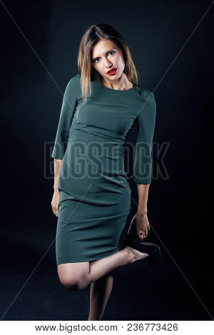 Young Blond Real Woman Emotional In Depression Dark Indoor, Beautiful Sadness