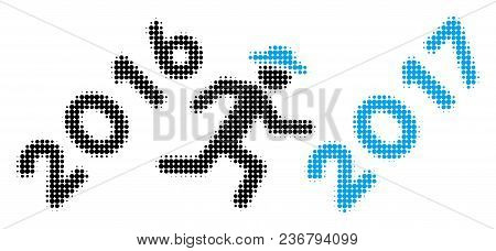 Running Gentleman To 2017 Year Halftone Vector Icon. Illustration Style Is Dotted Iconic Running Gen