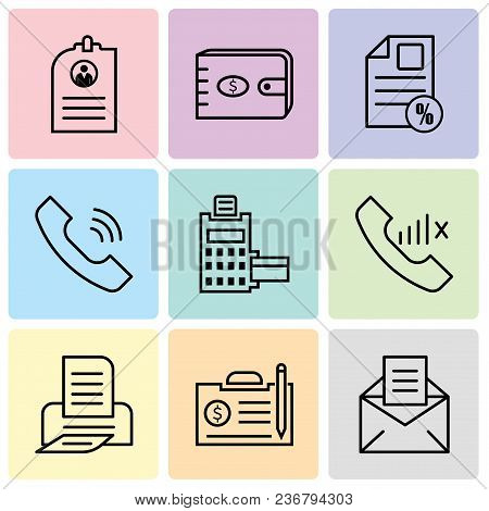 Set Of 9 Simple Editable Icons Such As Email, Contract, Print, Slow Network, Pos Terminal, Call, Doc