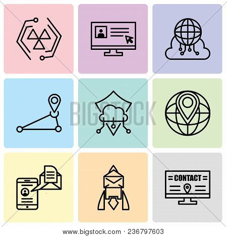 Set Of 9 Simple Editable Icons Such As Billboard, Email, Mail And Spartphone, World Placeholder, Pro