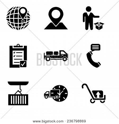 Set Of 9 Simple Editable Icons Such As Package Transport For Delivery, Delivery Truck With Circular 