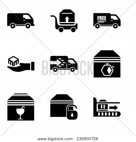 Set Of 9 Simple Editable Icons Such As Package On Rolling Transport, Locked Package, Delivery Packag