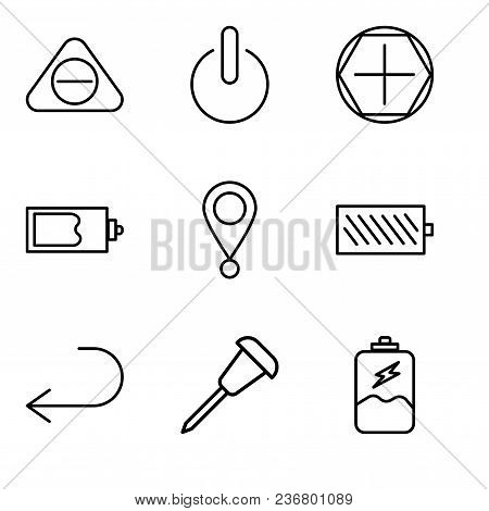 Set Of 9 Simple Editable Icons Such As Battery Charging, Pushpin, Arrow Pointing To Left, Battery Le