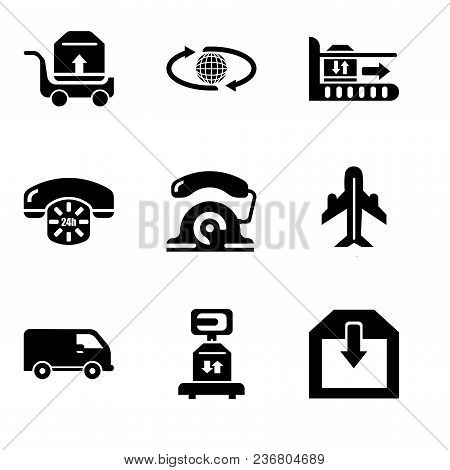 Set Of 9 Simple Editable Icons Such As Delivery Of A Box, Delivery Scale With A Box, Black Delivery 