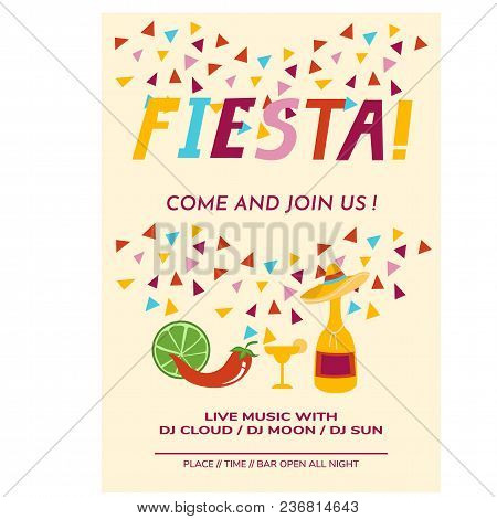 Cinco De Mayo Flyer Template Party Invitation Cartoon Vextor Illustration