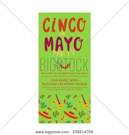 Cinco De Mayo Flyer Template Party Invitation Cartoon Vextor Illustration