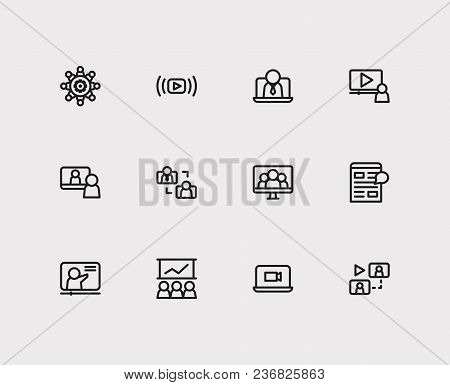 Webinar Icons Set. Development Training And Webinar Icons With Digital Blog, Business E-learning And