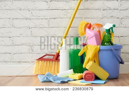 Brushes, Cloths And Detergents For Spring Cleaning