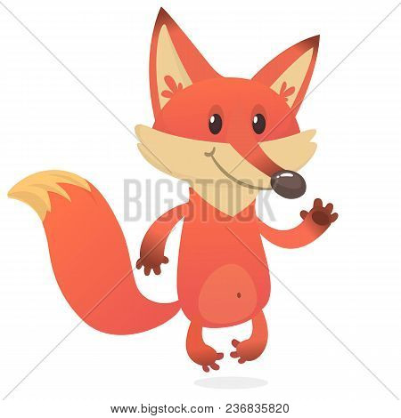 Cartoon Red Fox Character, Vector Illustration, Isolated On White Background