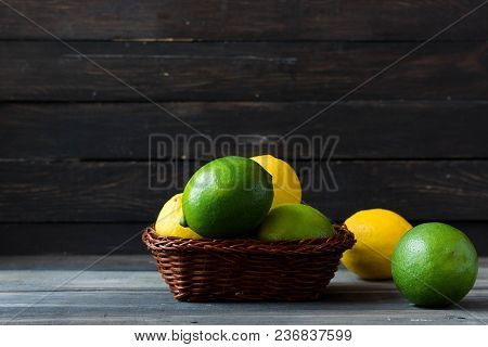 Fresh Citrus In A Wooden Basket