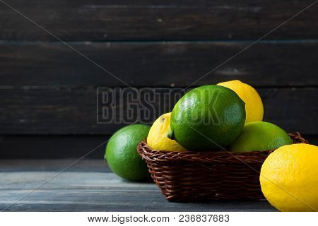 Fresh Citrus In A Wooden Basket