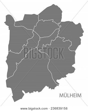 Mulheim City Map With Boroughs Grey Illustration Silhouette Shape