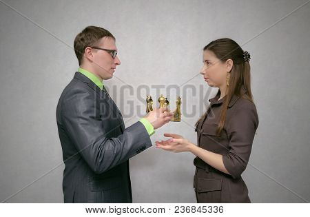 The Businessman Holds The Gold Crown As Symbol Of Power And Giving It To His Receiver. Change Of Pow