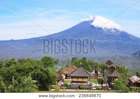 Pura Lempuyang Temple With Mount Agung In The Background In Bali, Indonesia. Balinese Culture
