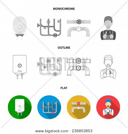 Sewage Hatch, Tool, Radiator.plumbing Set Collection Icons In Flat, Outline, Monochrome Style Vector
