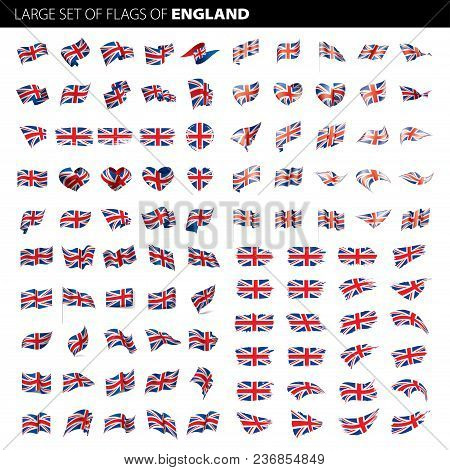 United Kingdom Flag, Vector Illustration On A White Background. Big Set