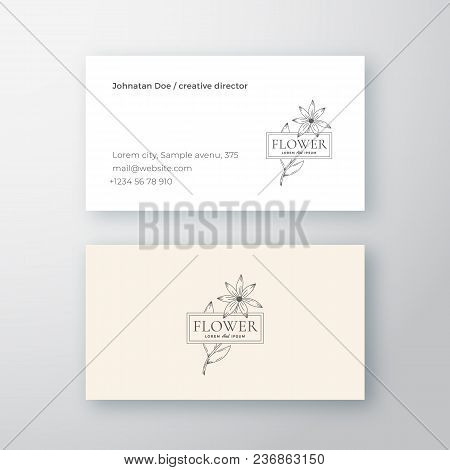 Abstract Flower With Frame Vector Sign Or Logo And Business Card Template. Premium Stationary Realis