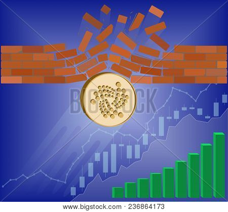 Iota Coin Breaks Through The Wall Resistance With Growth Chart On A Blue Background , The Price Of C