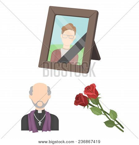Funeral Ceremony Cartoon Icons In Set Collection For Design. Funerals And Attributes Vector Symbol S