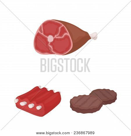 Different Meat Cartoon Icons In Set Collection For Design. Meat Product Vector Symbol Stock  Illustr