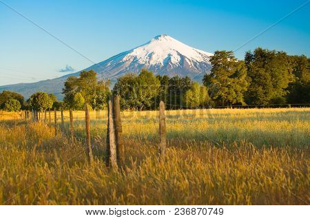 Villarrica Volcano  In The Araucania Region At Southern  Chile, South America