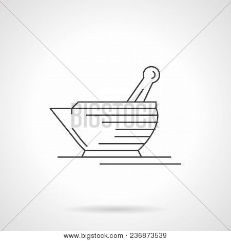 Symbol Of Mortar And Pestle. Laboratory Equipment And Accessories. Flat Black Line Vector Icon.