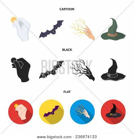Focus With A Coin, A Bat, A Mage Hat, A Lightning-fast Spell.black And White Magic Set Collection Ic