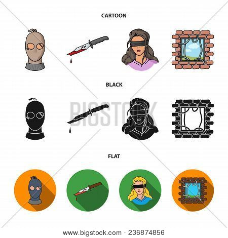 A Thief In A Mask, A Bloody Knife, A Hostage, An Escape From Prison.crime Set Collection Icons In Ca