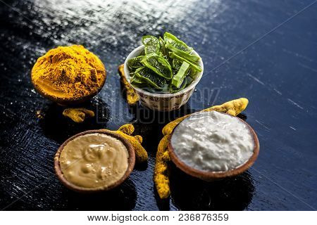Haldi Ubtan With All Its Ingredients I.e. Aloe Vera Gel,curd Or Yogurt, And Turmeric Removes Acnes A