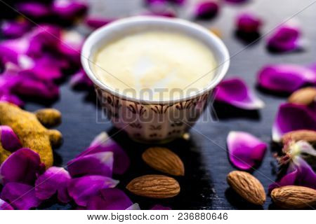 Badam, Haldi & Milk Ubtan Or Ayurvedic Face Mask’s Ingredients With Ready Face Pack Of Almond With T