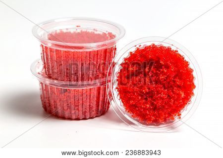 Red Caviar Salmon In A Jar On A White Background