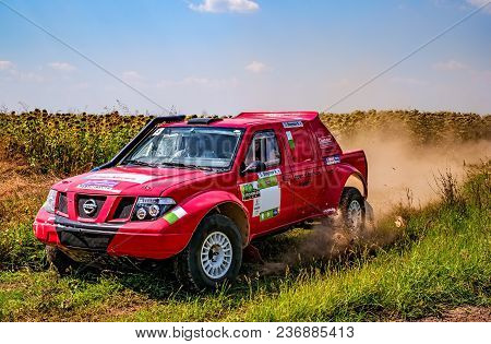Ruse District, Bulgaria - July 21, 2017. Ivanovo Village Area, Ruse Region, Bulgaria, Red Rally Car 