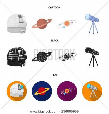 Observatory With Radio Telescope, Planet Mars, Solar System With Orbits Of Planets, Telescope On Tri