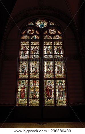 Amsterdam, Northern Netherlands - June 24, 2017. Colorful Stained Glass Window At The Rijksmuseum (n