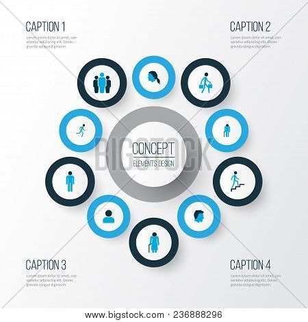 Person Icons Colored Set With Greybeard, Woman, Male And Other Human  Elements. Isolated  Illustrati