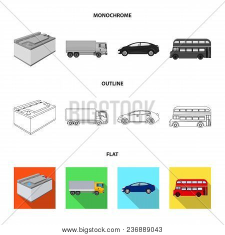 Car On Lift, Piston And Pump Flat, Outline, Monochrome Icons In Set Collection For Design.car Mainte