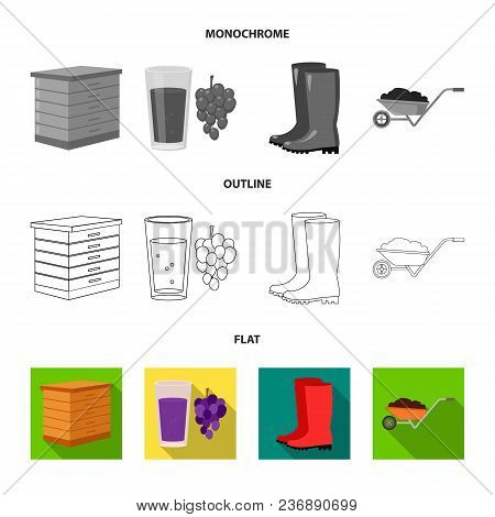Spikelets Of Wheat, A Packet Of Seeds, A Tractor, Gloves.farm Set Collection Icons In Flat, Outline,
