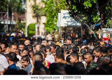 Nongkhai,thailand-april 18 : Splashing Water Luangpho Phra Sai One Of The Biggest Songkran Event,is 