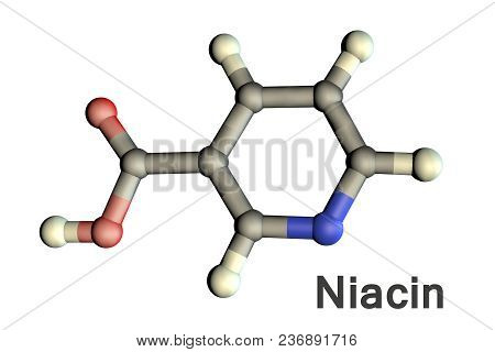 Nicotinic Acid, Niacin Molecule, 3d Illustration. A Water-soluble Vitamin Of The B Complex, It Has A