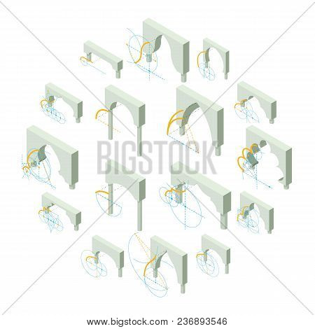 Arch Types Icons Set. Isometric Illustration Of 16 Arch Types Vector Icons For Web